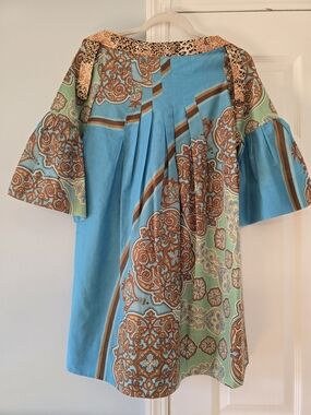 Tracy Feith Turquoise and Brown Animal Print Blouse